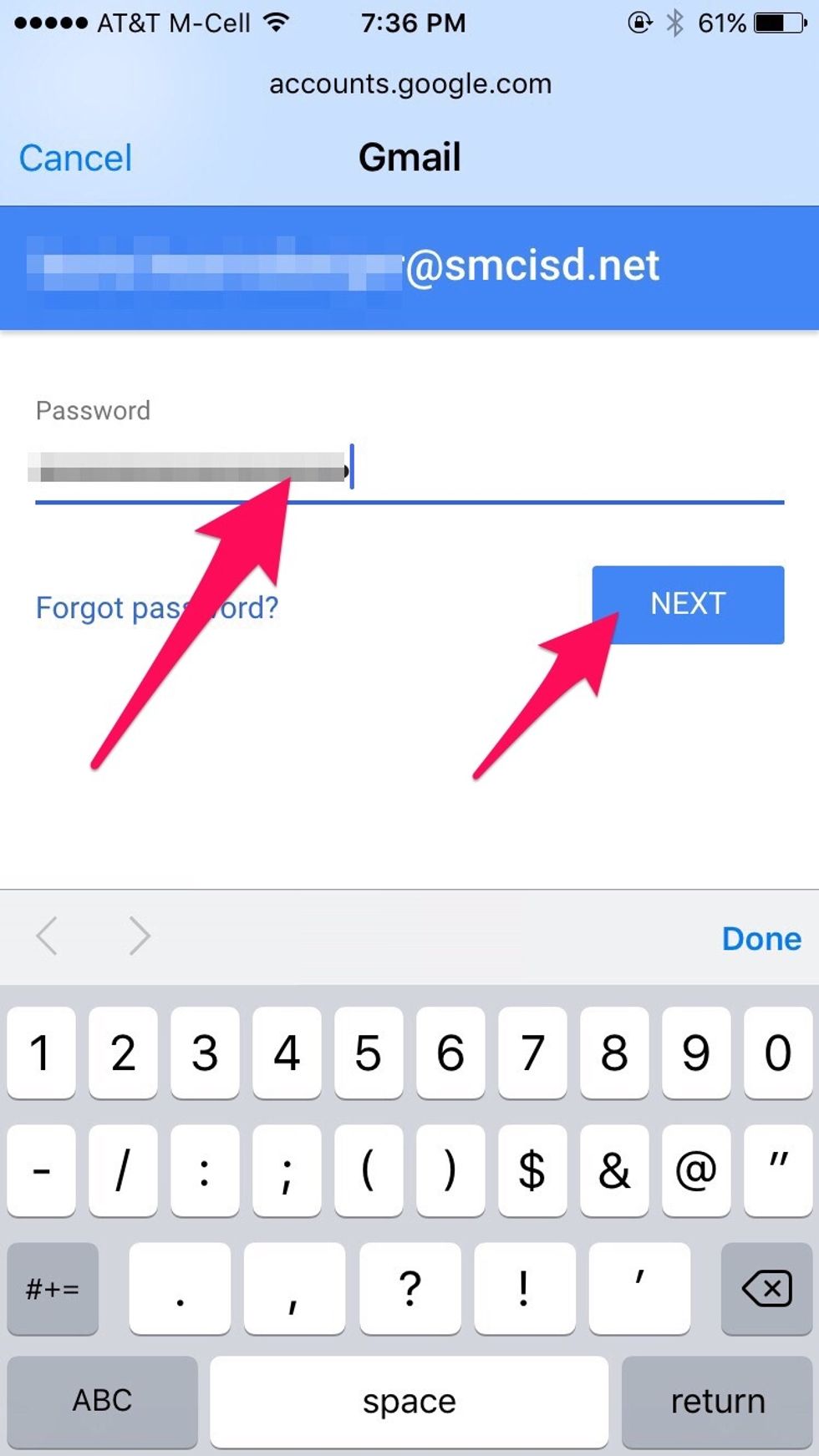 Enter your account password. Select "Next."