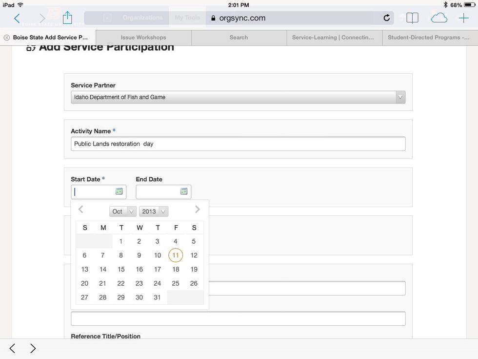 Enter your completed Activity and then choose the date completed