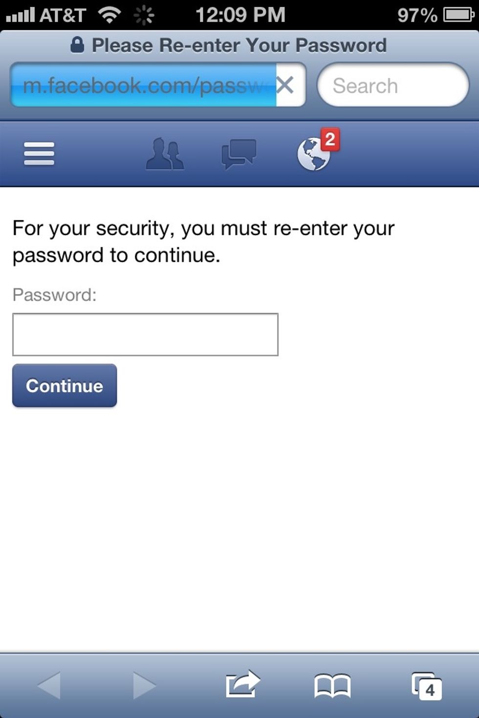 Enter your Facebook password to confirm its for your Facebook account.