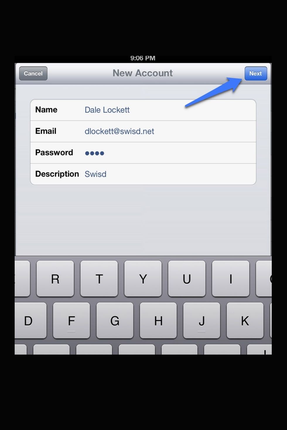 Enter your name, e-mail address, password, and a description of the account