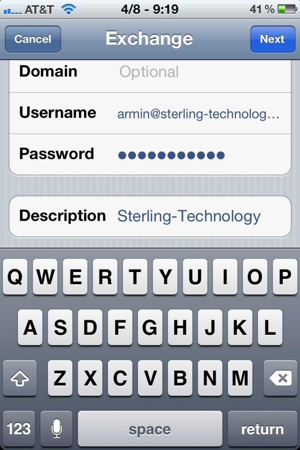 Enter your password, making sure to double-check spelling, capitalization, punctuation, and numbers. Leave Description as-is, and tap Next. If you get any server errors or warnings, tap Continue.