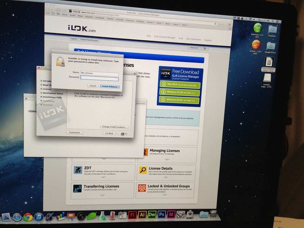 Enter your system admin password to approve the installation.