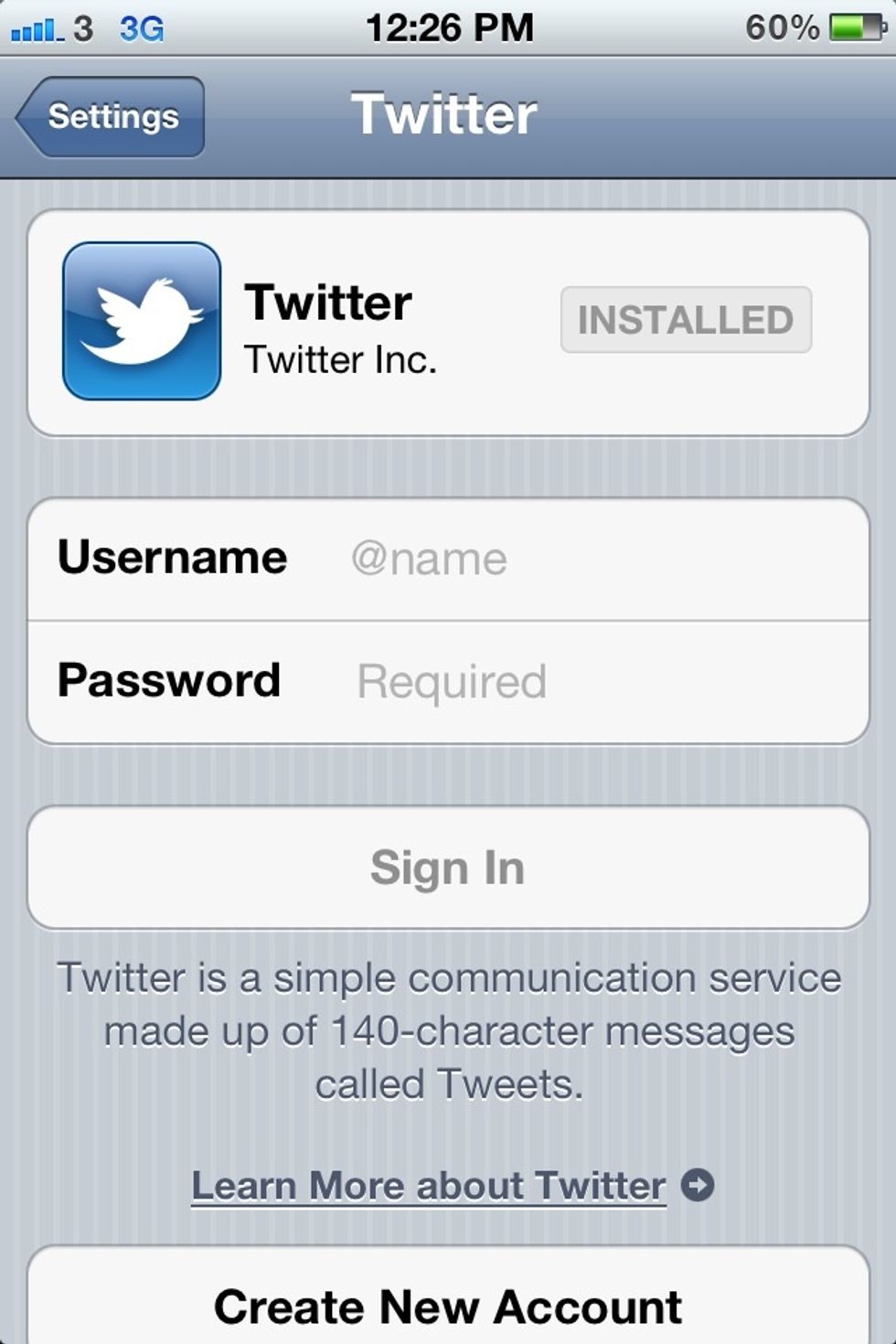 Enter your user name and password, then tap sign in. If you don't have an account you carte one. If you don't install twitter app, you are able to install it here by taping install.