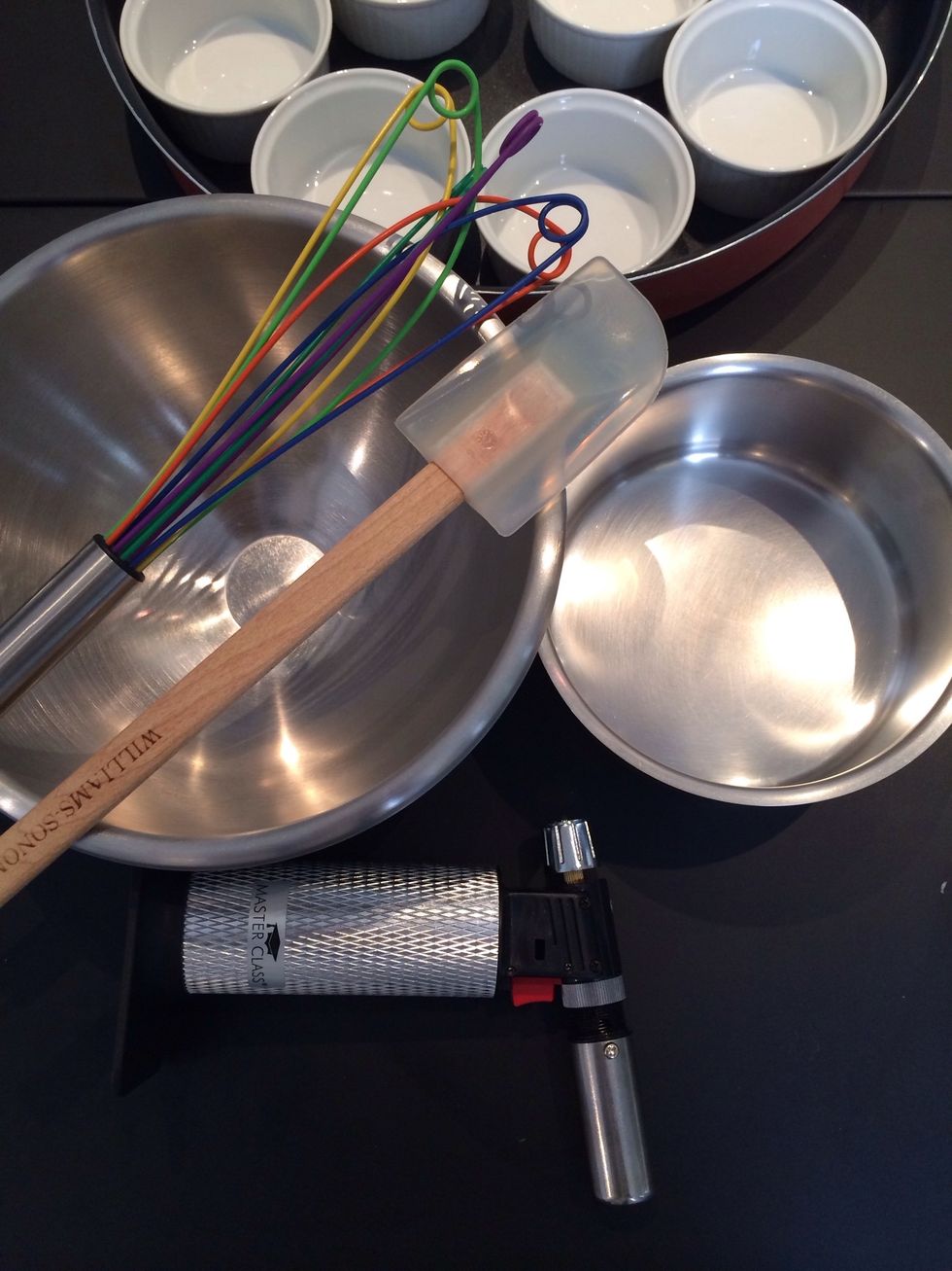 equipment needed: A mixing bowl, wire whisk, spatula, cooking pot, ramekins and a baking tray for the Bain marie. Then a blow torch which fascilitates the burning of the top sugar. Also...\u27a1\ufe0f