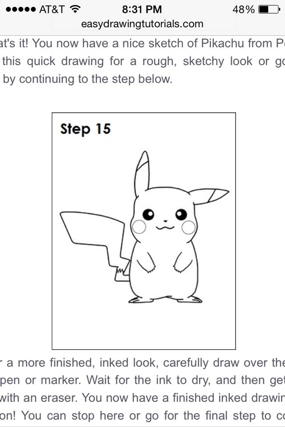 Erase the extra lines ad color your Pikachu.