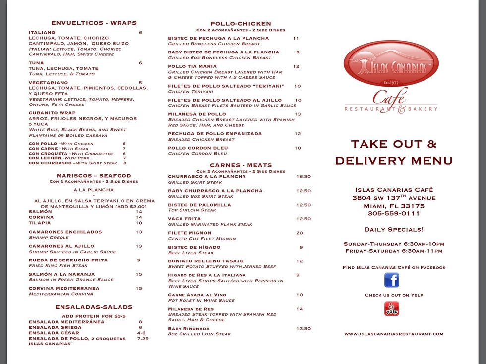 Este es el men\u00fa del restaurante favorito islas Canarias