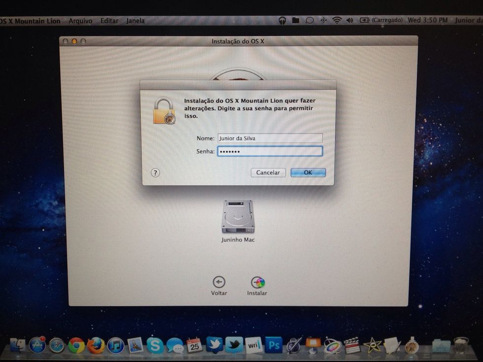 Este es el momento en donde da la contrase\u00f1a de seguridad como administrador del equipo. Luego de insertarla: OK