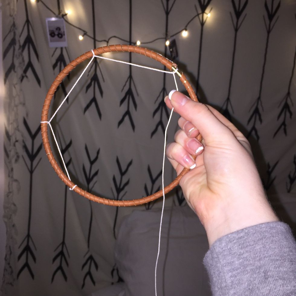Estimate how much string you will think you need and loop it around the ring.