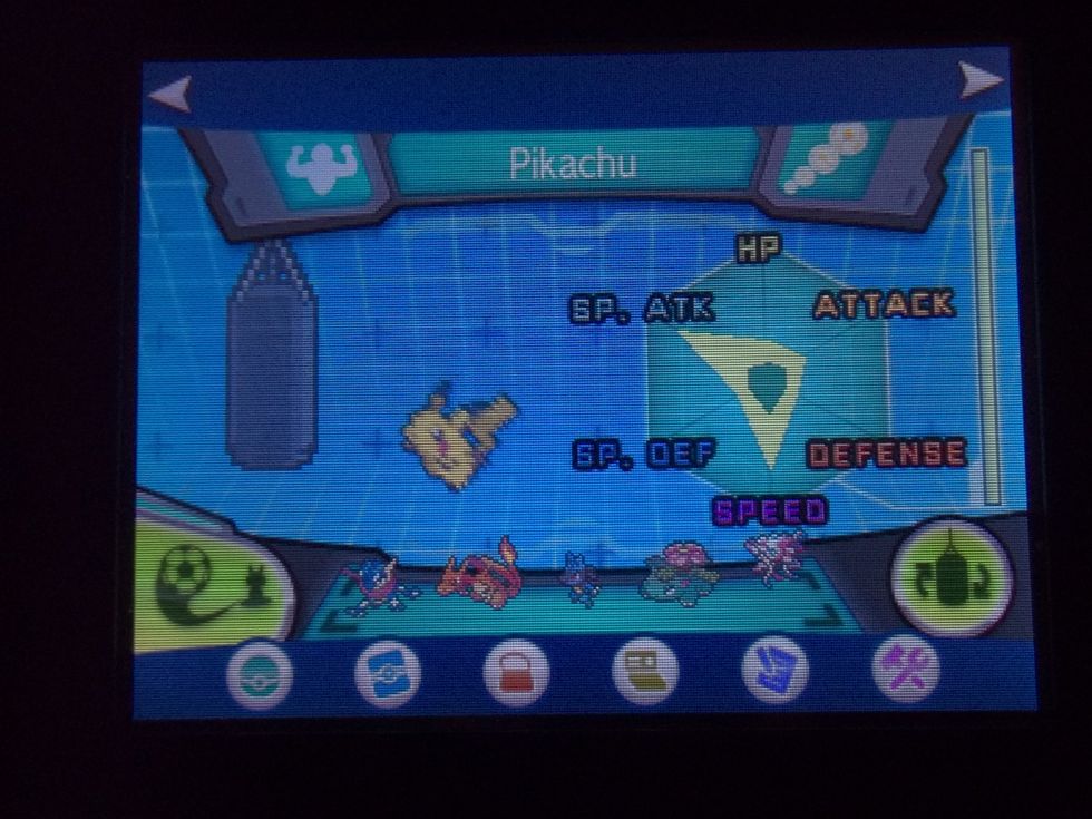 EV training can be checked on this graph. You can see the stat distribution and how close you are to maxing out by looking at the bar on the right side of the screen.