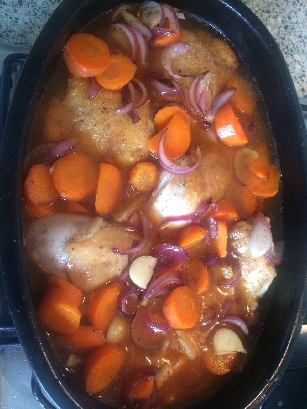 Even out and lift chicken slightly so it's skin is showing, this way it goes nice and crispy!