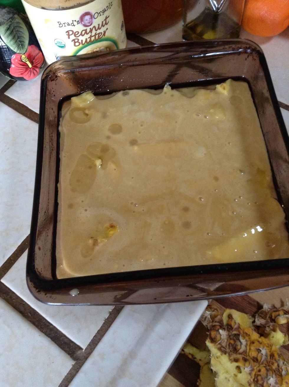 Evenly pour cake batter. ~bake for 30-35 mins or until tooth pic comes out clean.