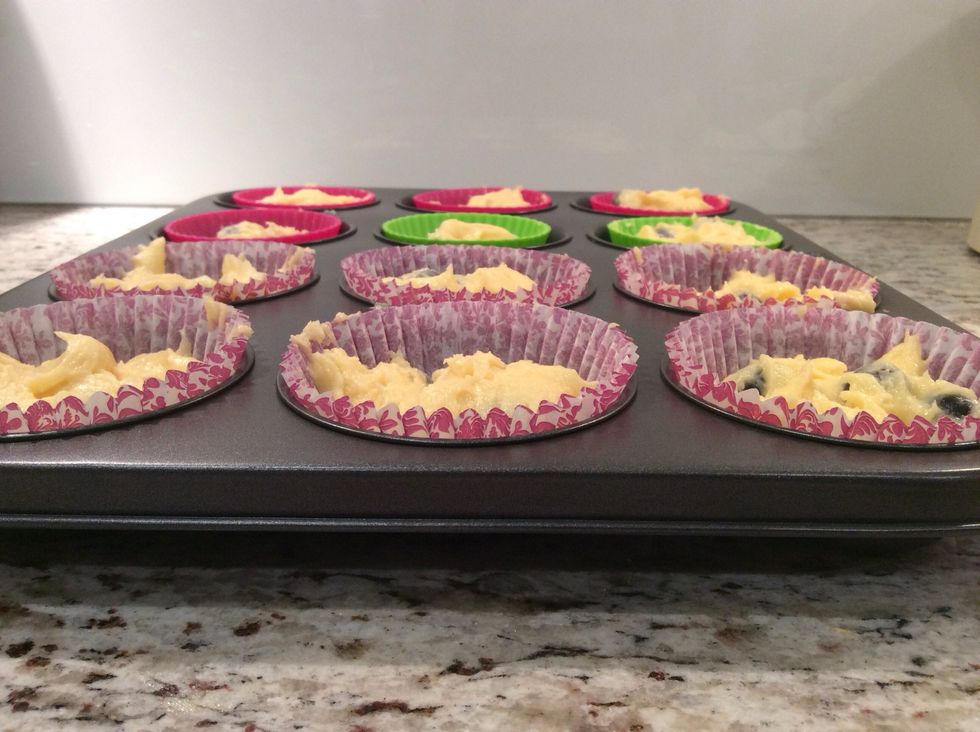 Evenly spread your mixture into a muffin tray lined with cupcake wrappers (2-3 minutes)