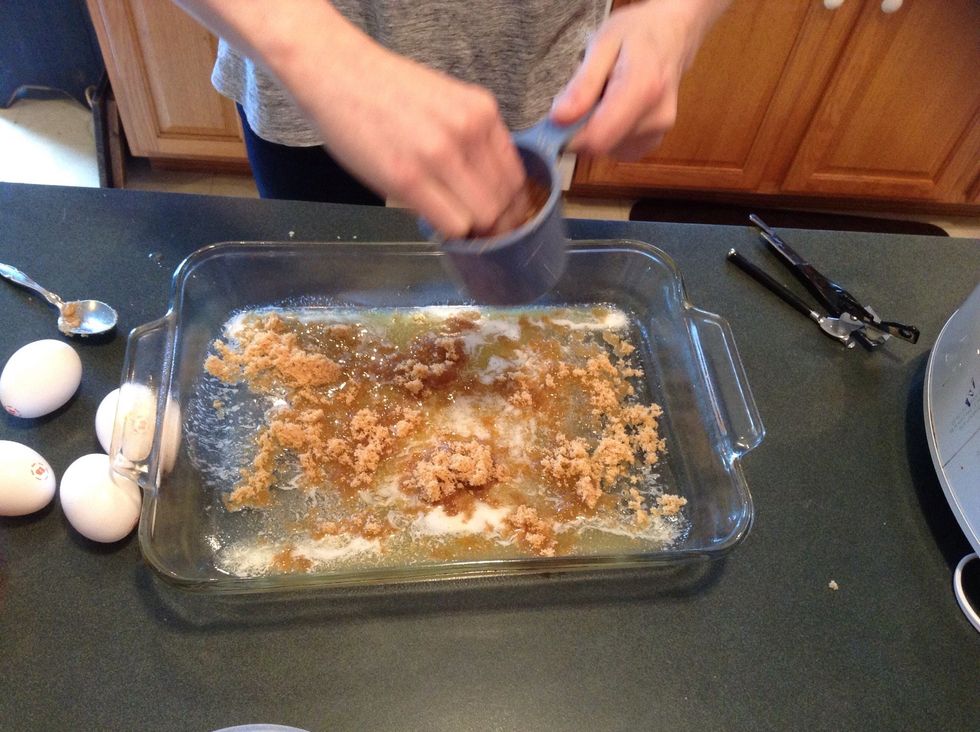 Evenly sprinkle brown sugar over butter and spread it out