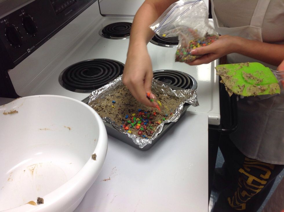 Evenly sprinkle the M&M's over the top