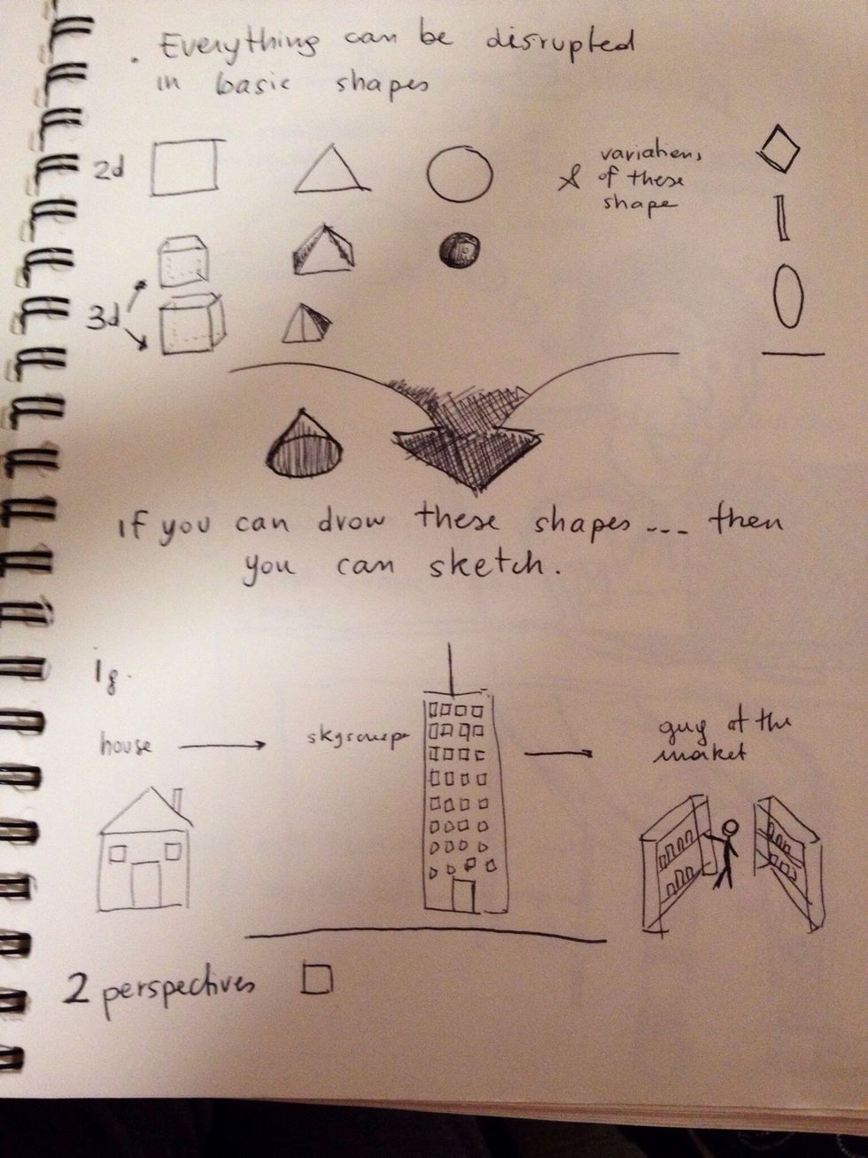 Everything can be broken up in basic shapes: lines, circles, triangular, rectangular.