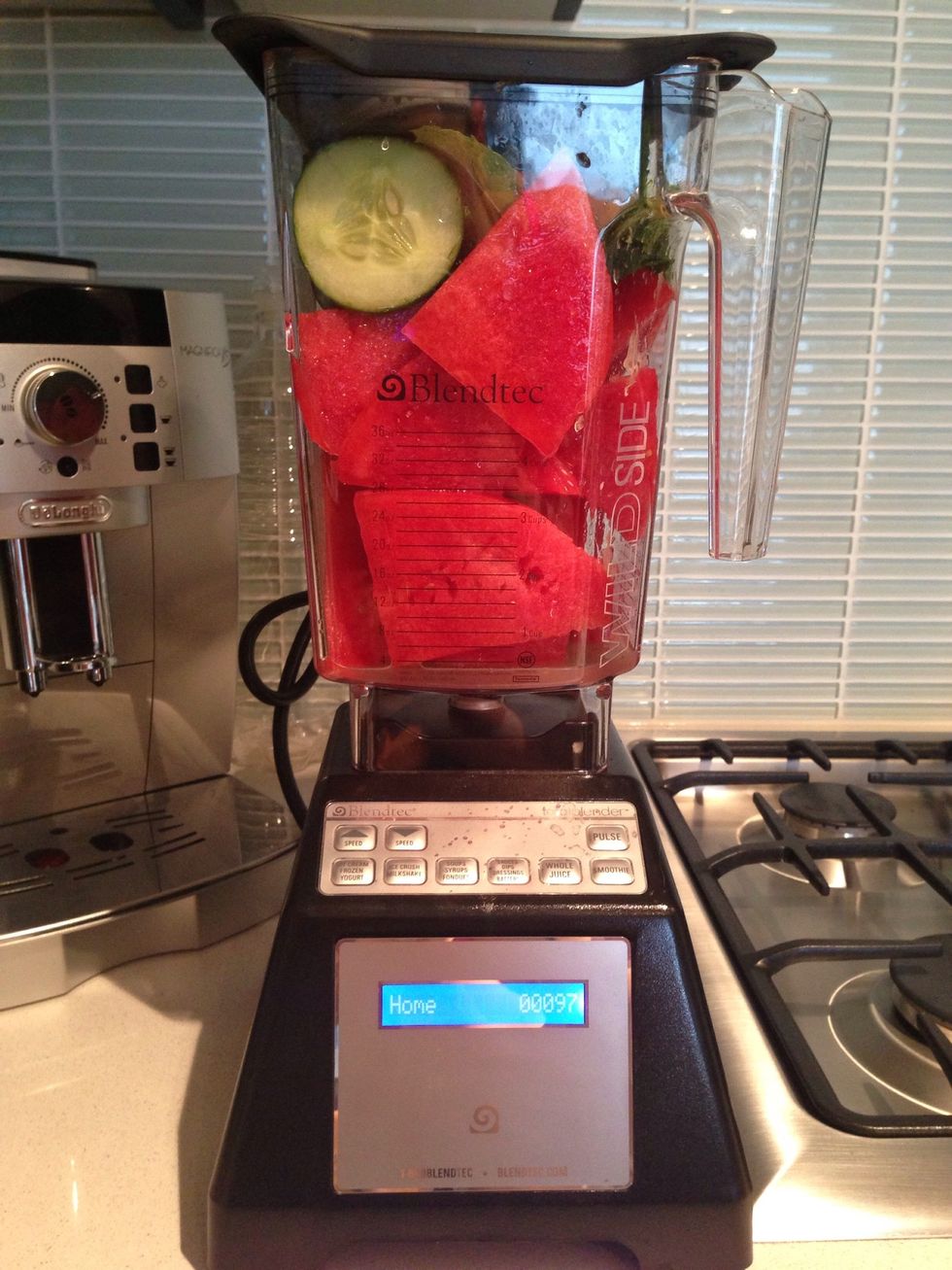 Everything ready to go! I use the "whole juice" setting on my Blendtec