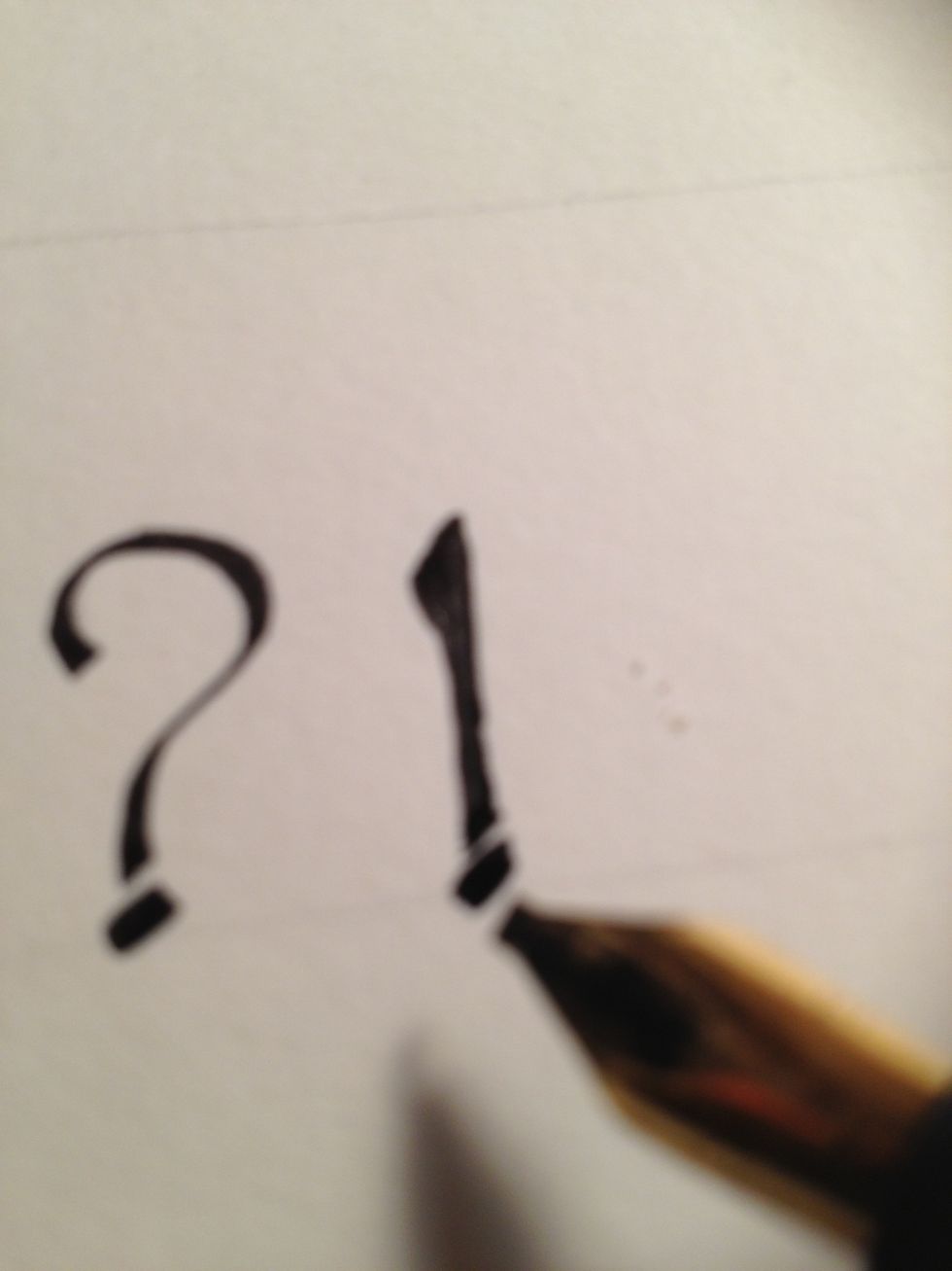 Exclamation points are essentially tall Majuscule trunks placed slightly off the bottom line. Again, place the dot close to the trunk.