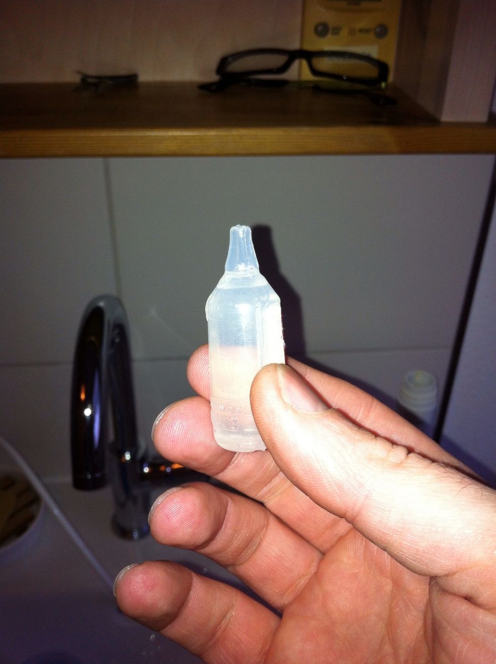 Expert tip: fill a small plastic bottle with the water solution. Bow till your head touches the ground (it should be upside down now) and release the water into one nostril. Breathe slowly.