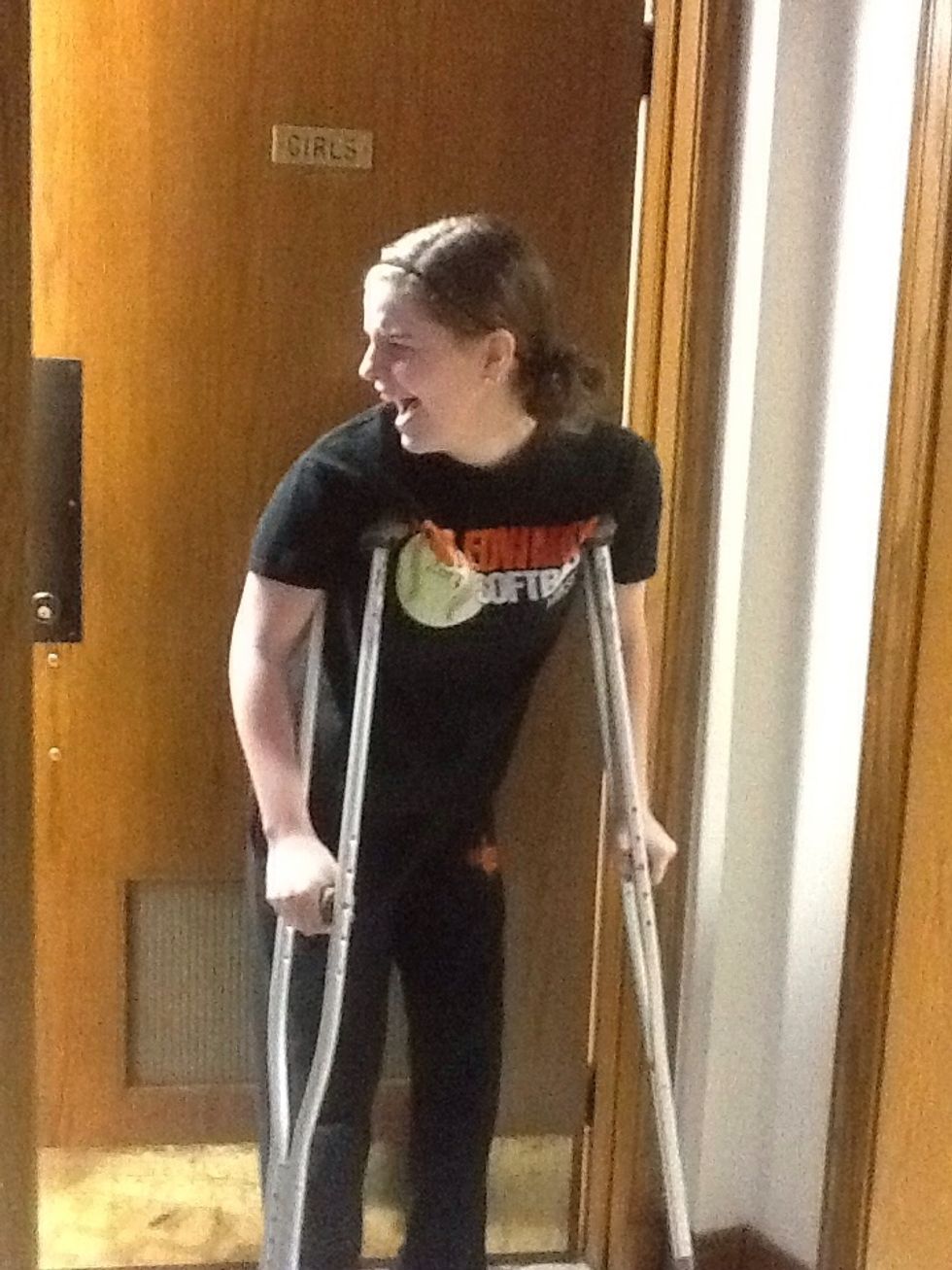 Extra Tip #1: Opening doors. It is usually easiest to open doors with your butt and then to walk backwards. That way is the easiest because then you keep keep your hands on the crutches.