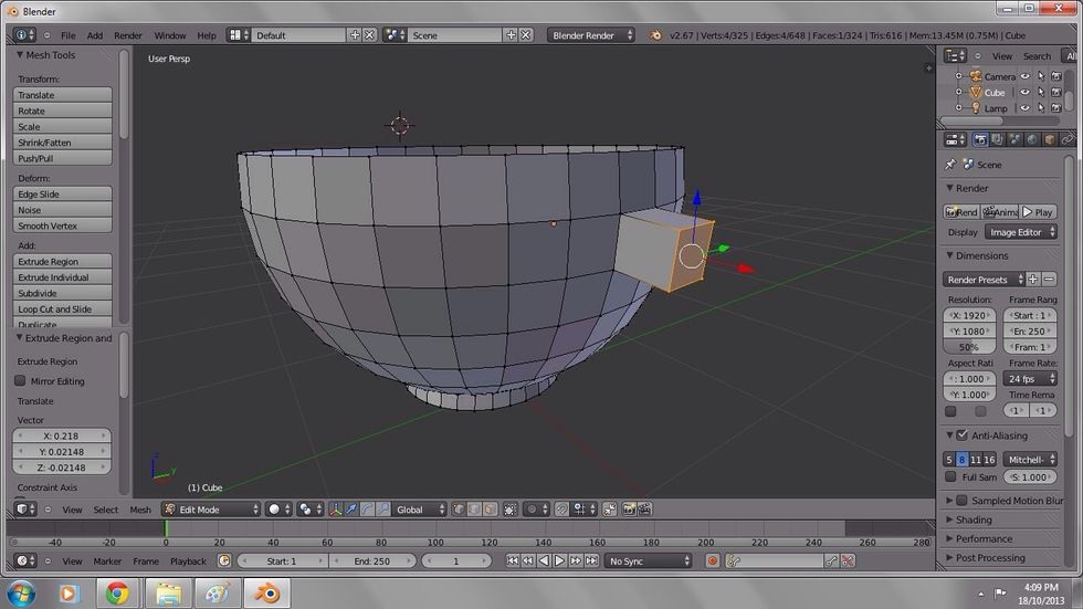 Extrude (shortcut E) the region outward to start off the handle.