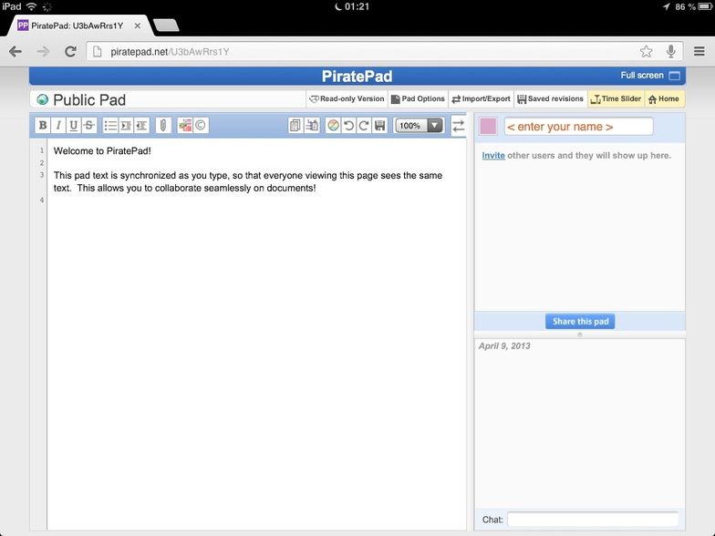 How To Use Piratepad To Collaborate On Text Documents B C Guides