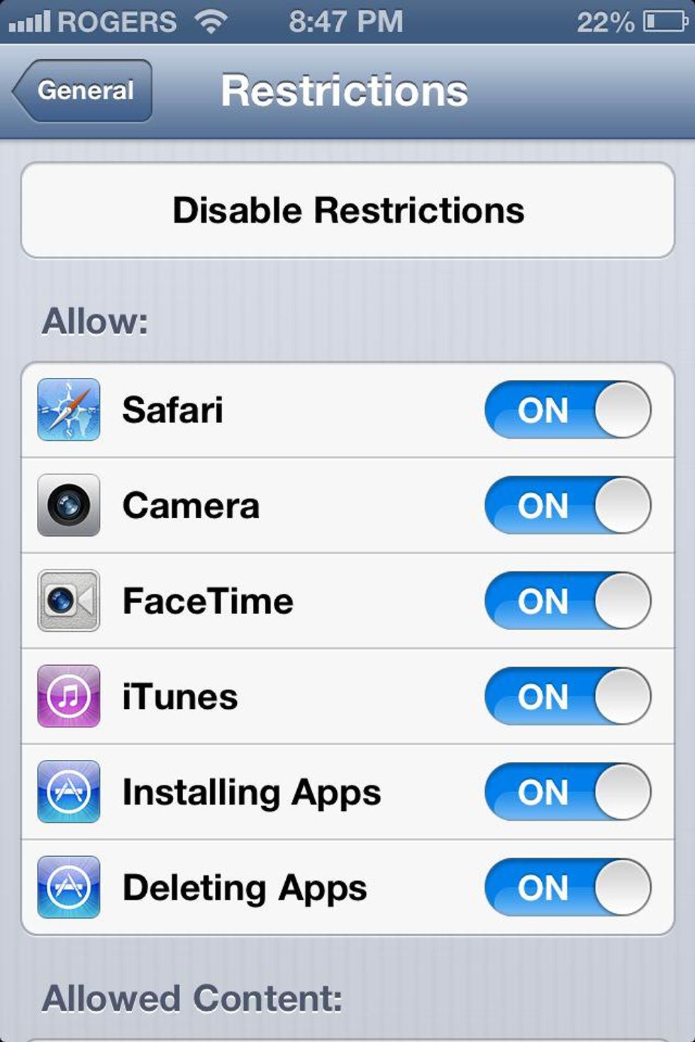 How to set restrictions on idevices B+C Guides
