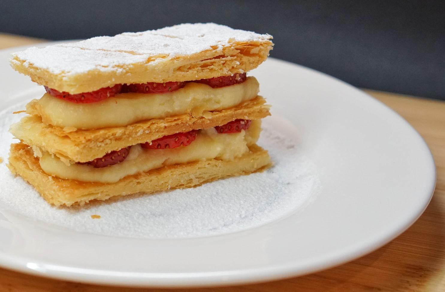 Mille-Feuille with cream and raspberries