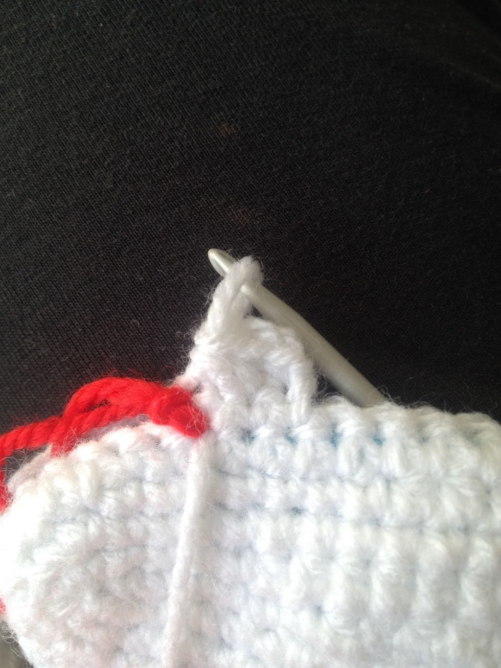 Fasten off and remove red stitch marker