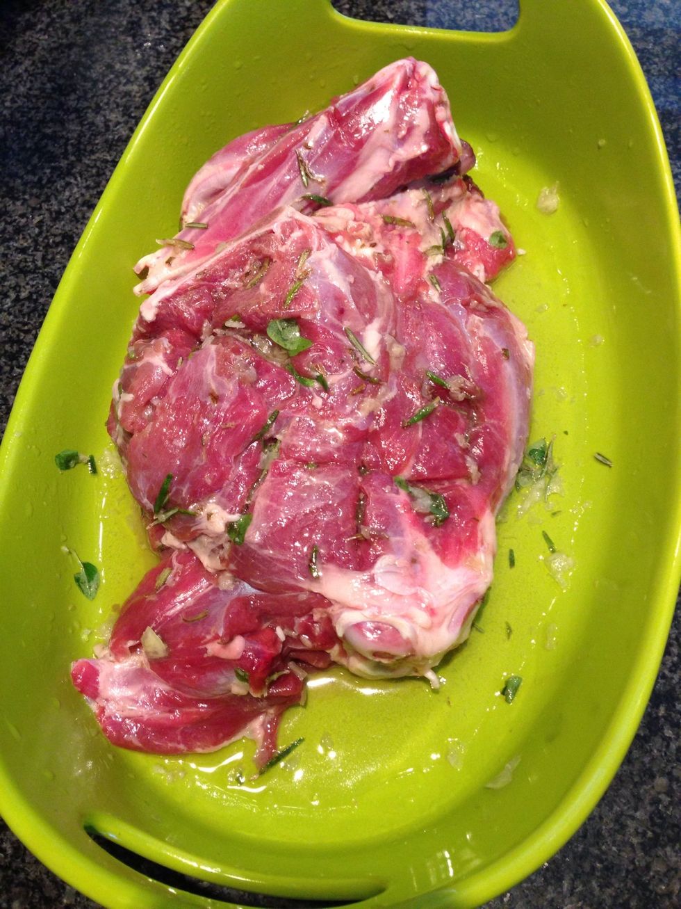 Fat removed, slice 1/2 in deep checkered pattern onto the meat to help it absorb the marinate and cook evenly. Use twine to keep it held together and leave in fridge for 24 hours, or grill right away.