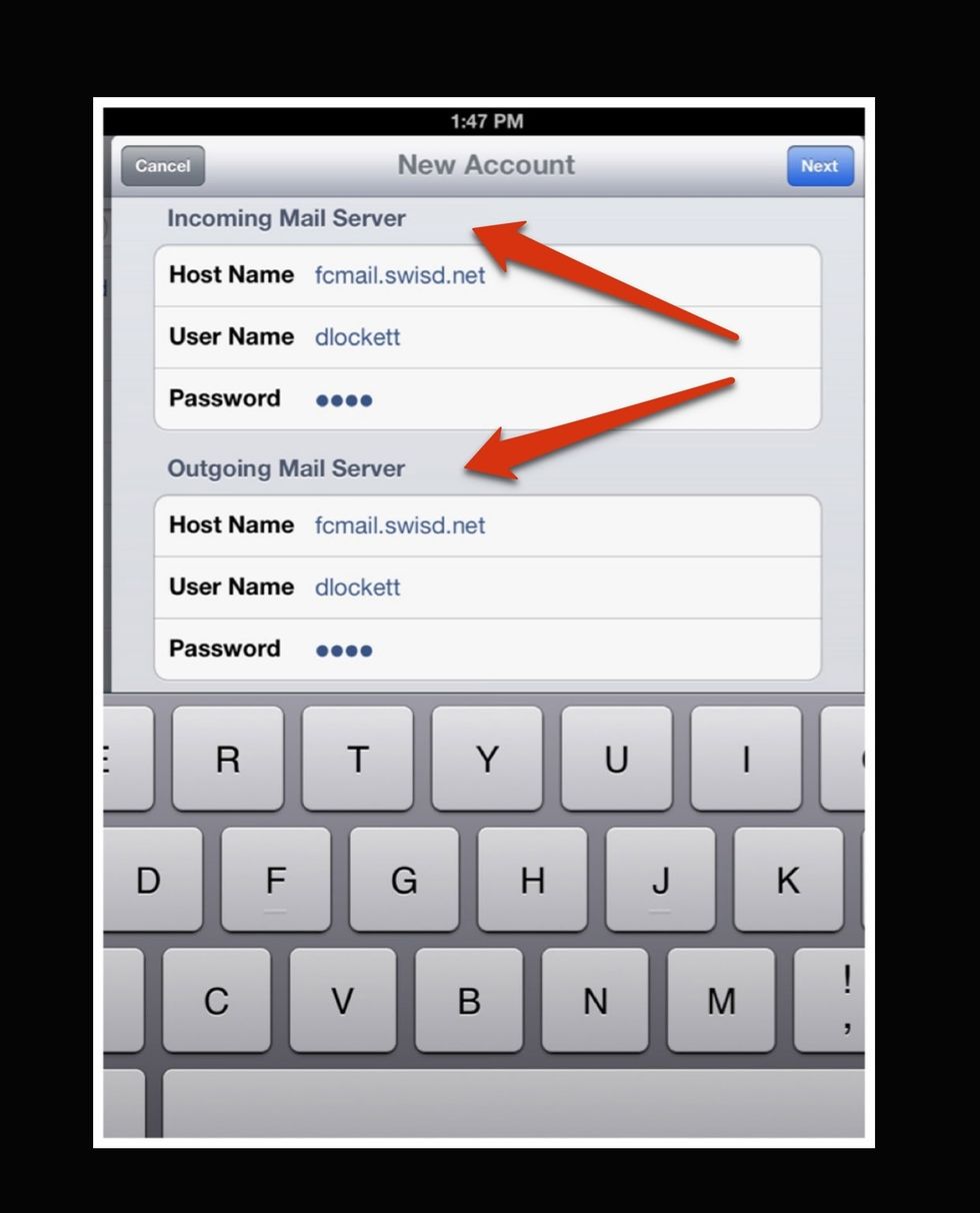 fcmail.swisd.net is the incoming and outgoing host name. Then your username and password for FC goes in the next fields. Select "Next."