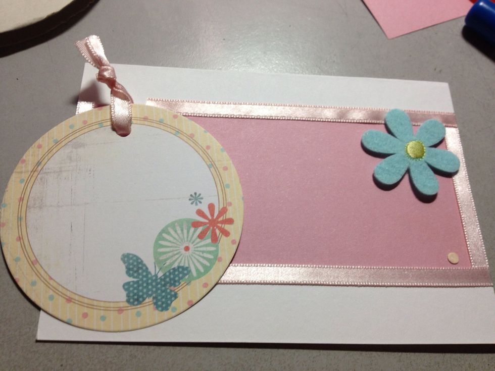Feel free to write your own message on the tag, such as "Thanks" or "Happy Birthday". I added some decorative stickers to dress up the card.