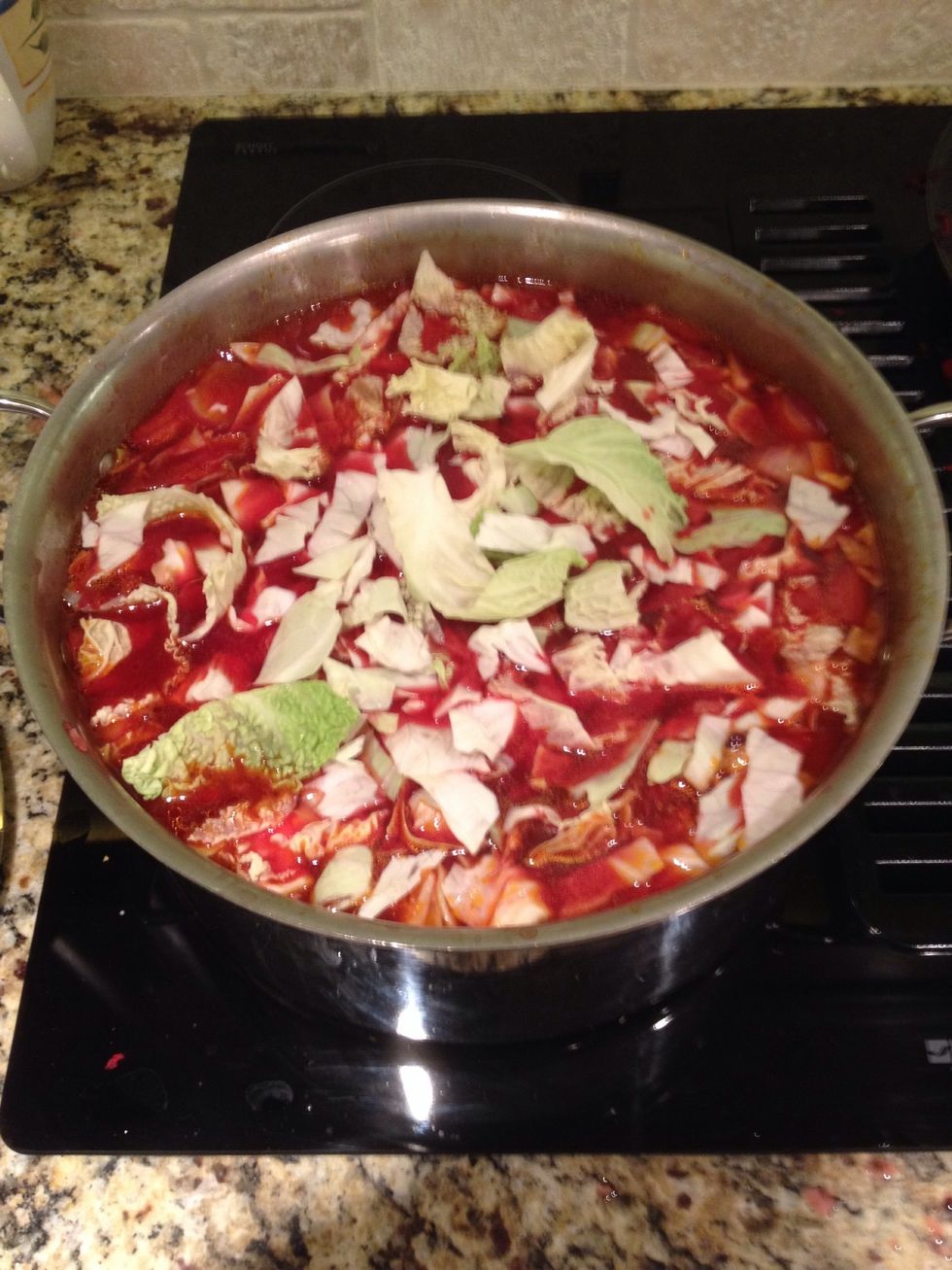 Feel it out, but usually after 15 minutes add the shredded cabbage and stir.