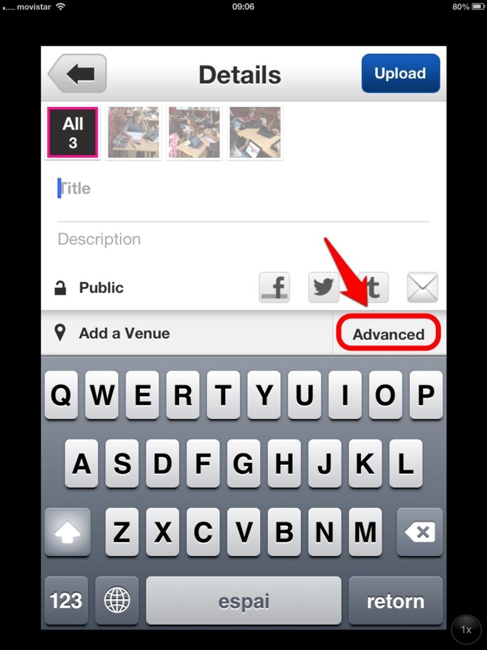 Feu "tap" a "Advanced" per desplegar mes opcions (\u00e0lbums, etiquetes...).