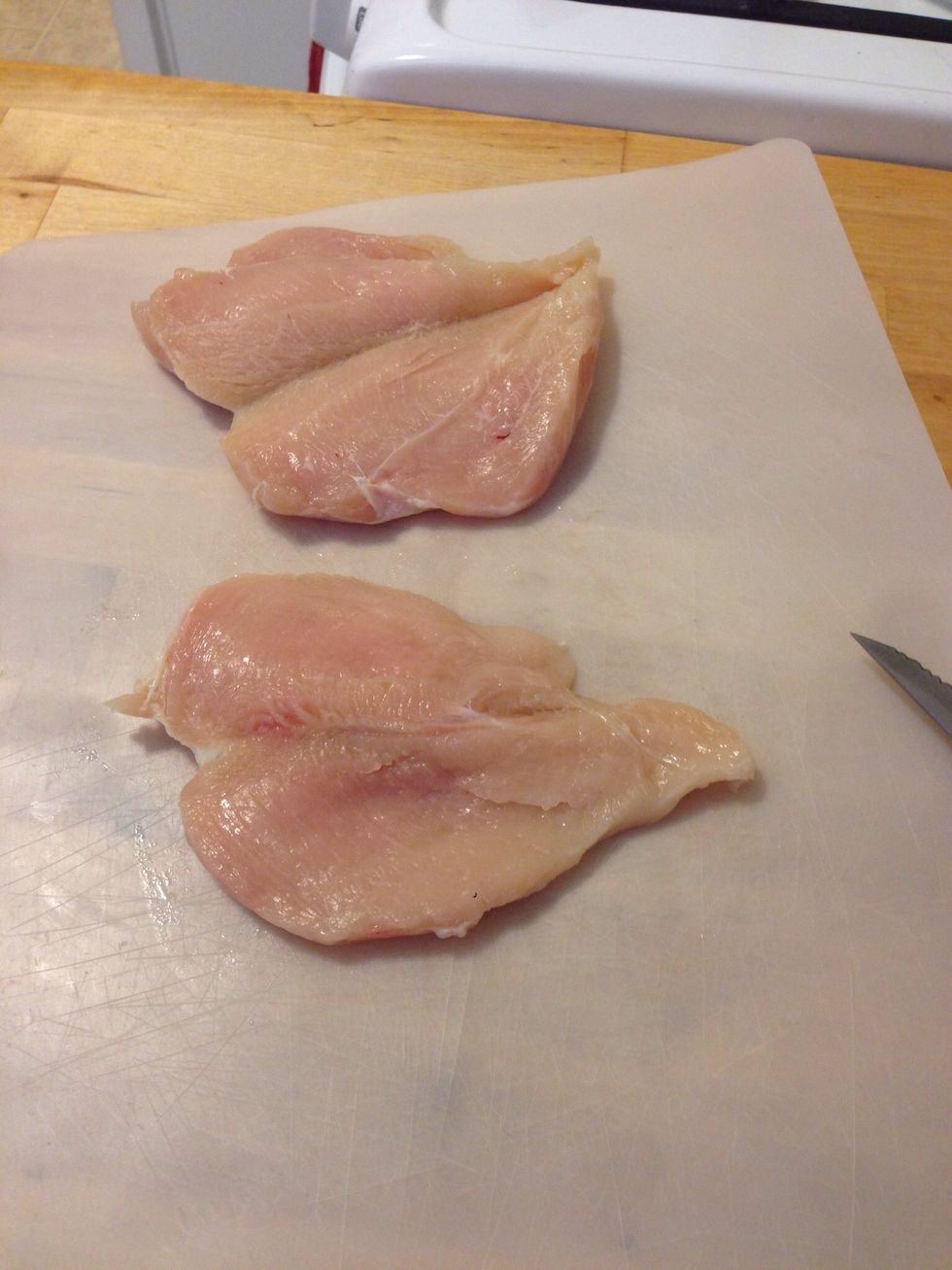Filet the chicken breast.