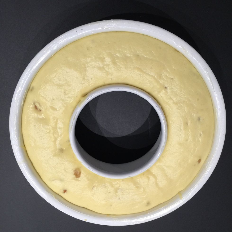 Fill 1/3 of the mould. Bake at 180C FOR 24 or(22) mins. Line the mould