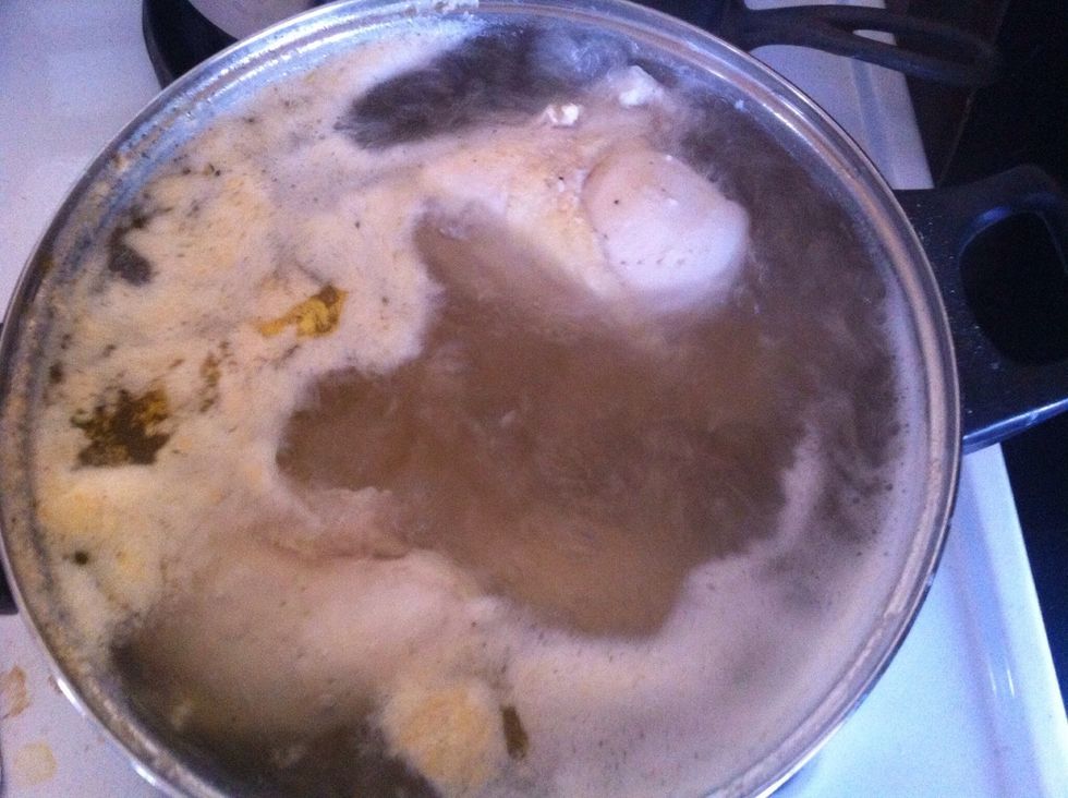 Fill a stock pot with water.. bring to a boil..add chicken season for broth move on to next step.