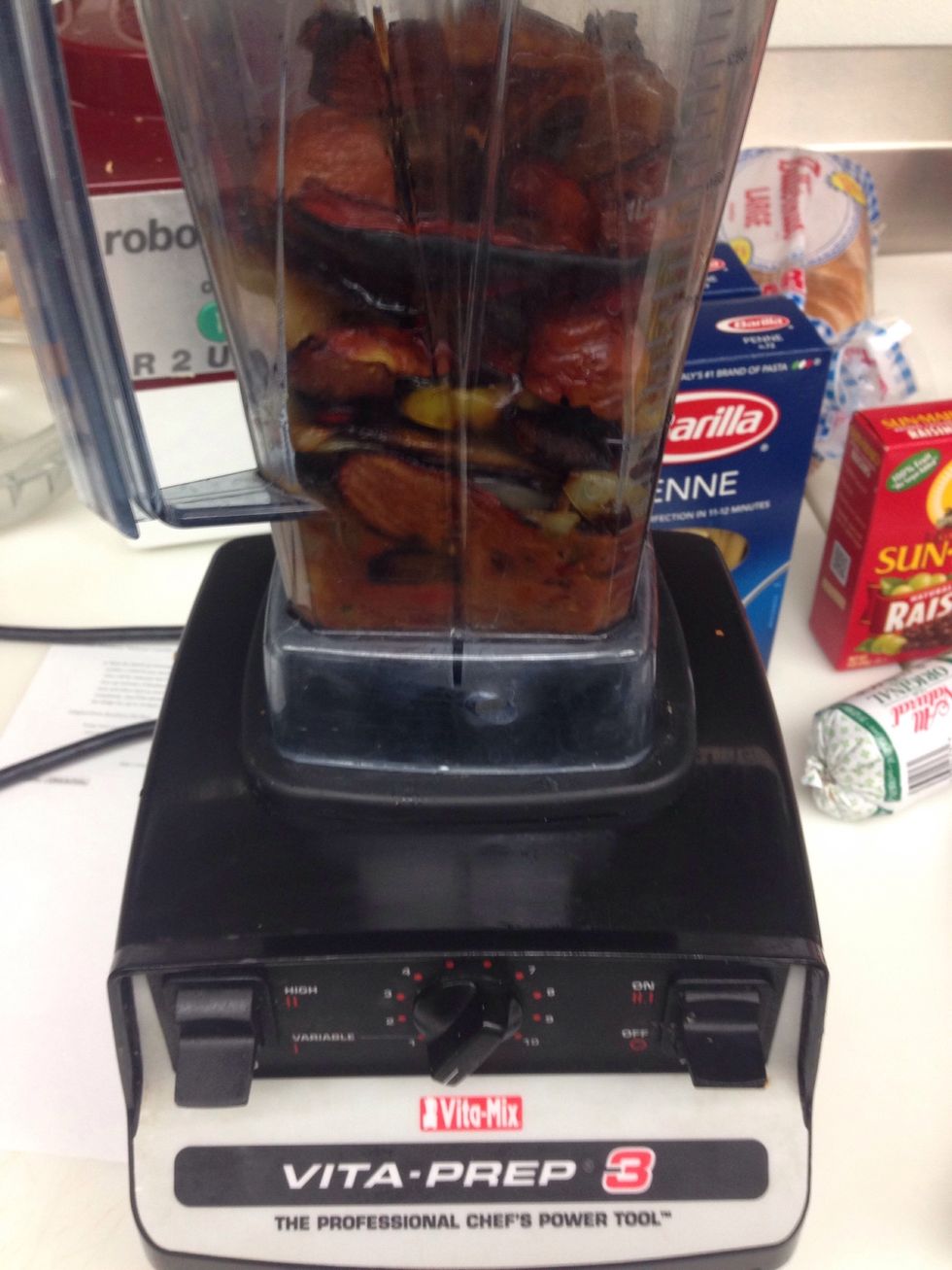 Fill blender with roasted/smoked ingredients. Add olive oil, white vinegar and salt adjusting to your desired taste.