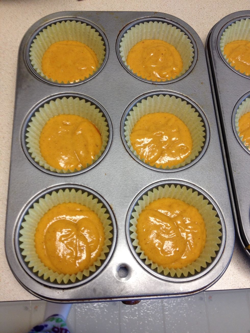 Fill cups half way with the batter