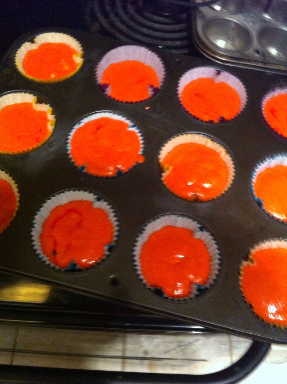 Fill each of the liners with batter until close to the top