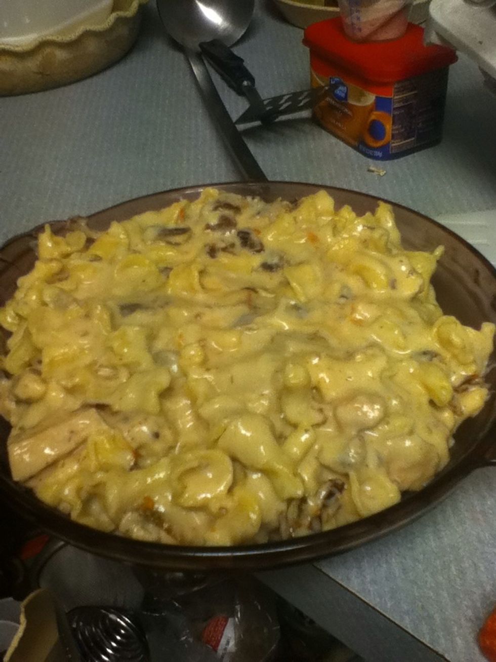 Fill each pan up. Half and half.