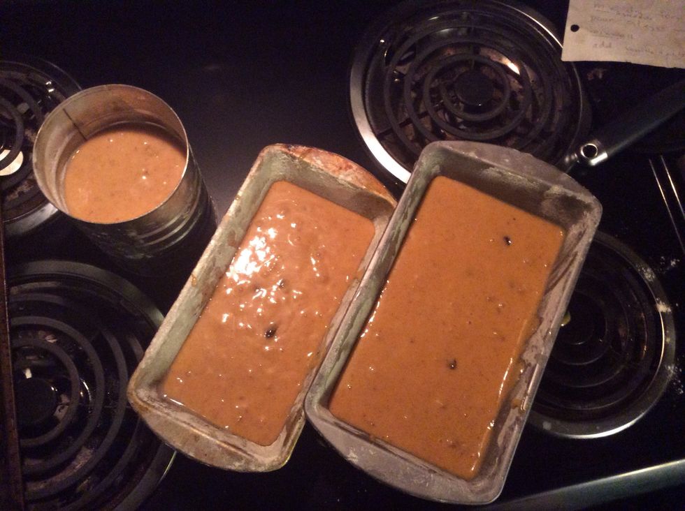 Fill floured and oiled pans half way.. This batch has raisins ;)