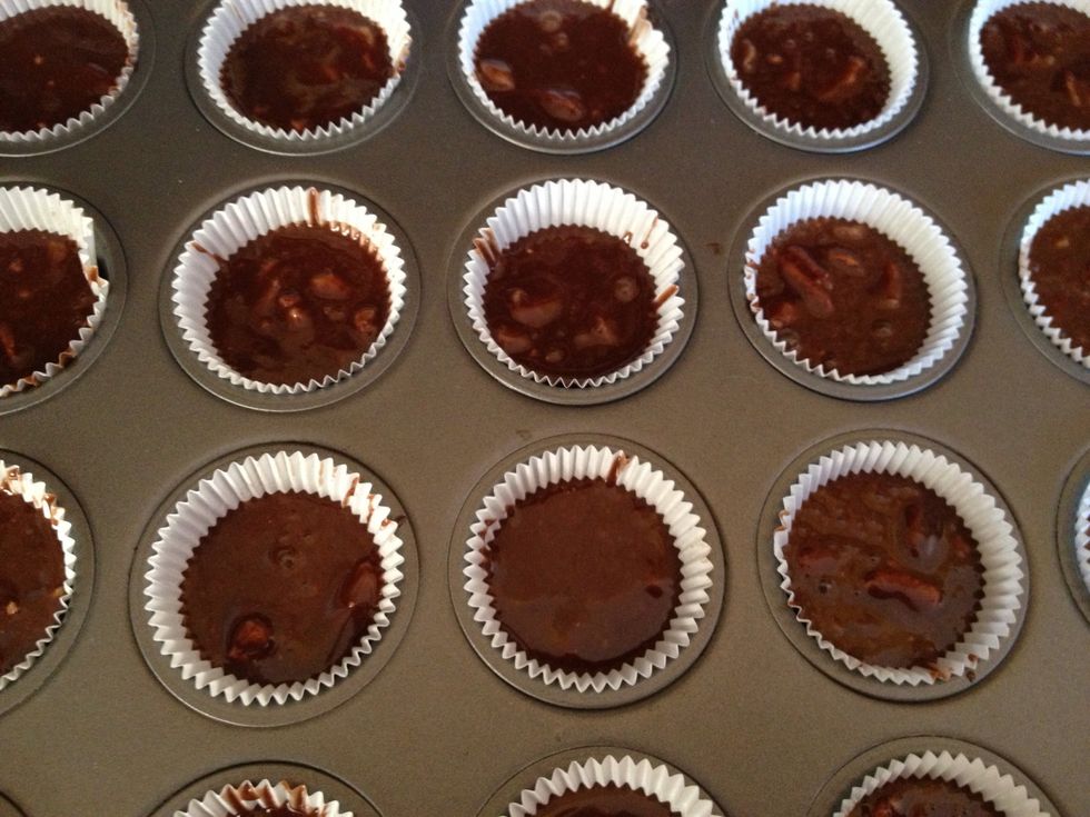 Fill half way and put in oven at 350 for 12 mins