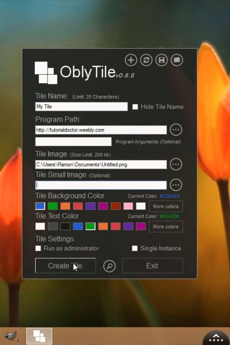 Fill in a title for your tile and an image for it. The BACKGROUND COLOR is the color behind the tile if there is TRANSPARENCY in your image.