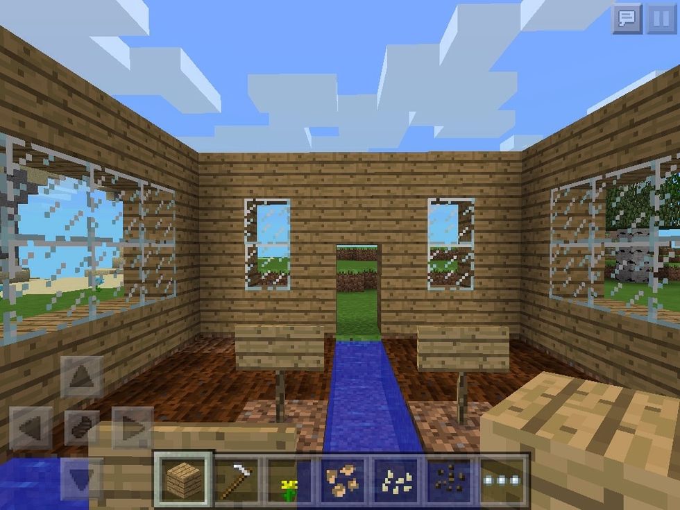 fill in all except for two of the blocks to make a doorway.