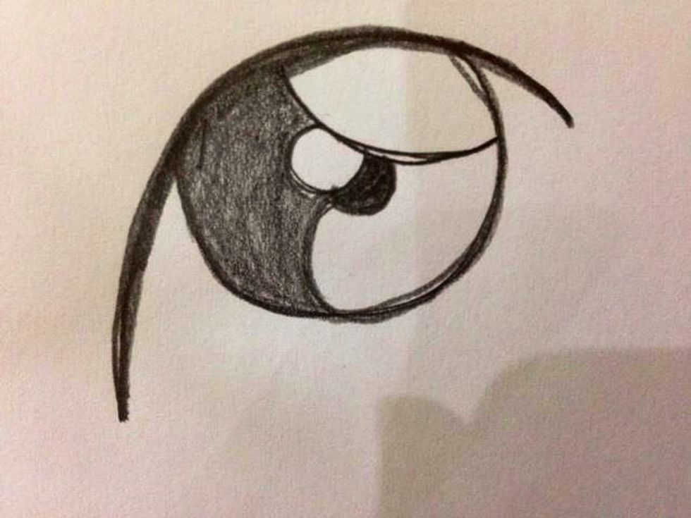 Fill in half the eye ball with dark greyish pencil shading. It shouldn't be black or too light a shade.