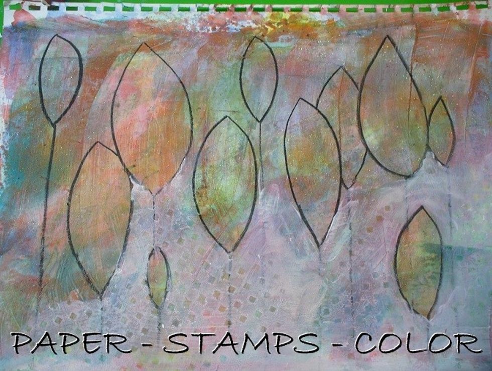 fill in the background around the shapes with gesso by rubbing it on with a finger. Do it in sections...