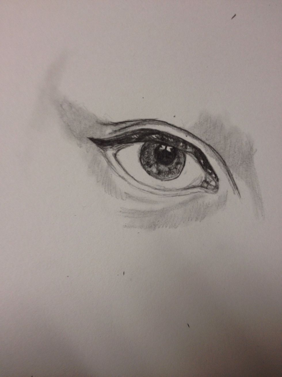 Fill in the eye liner BUT LEAVE WHITE AREAS. Do not completely fill in. This is for light and dimension.