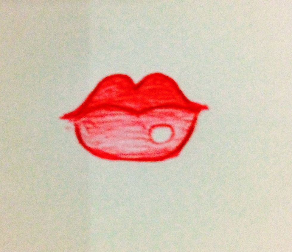 Fill in the lower lip lightly except for the bubble. This will give a glossy look.