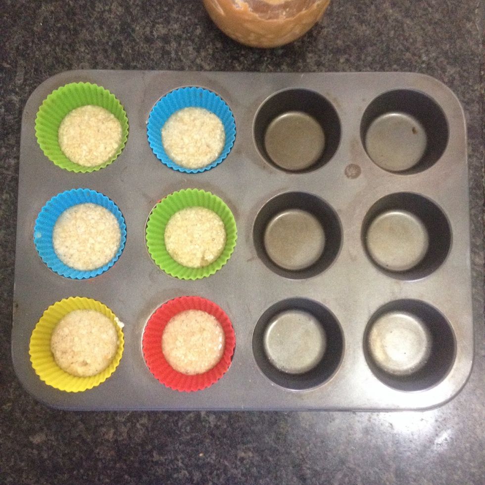 Fill just the bottom of the cups at first.