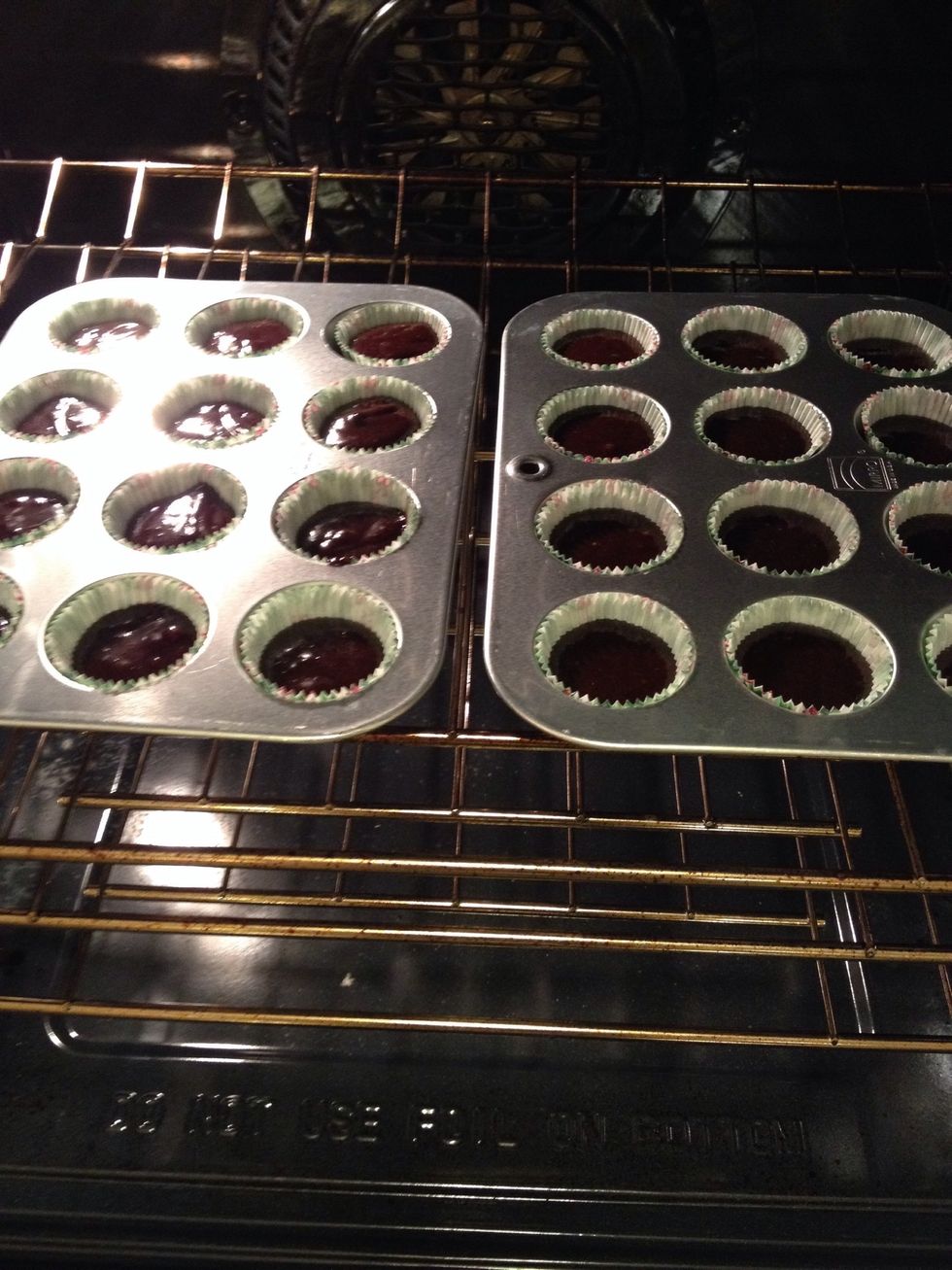 Fill liners about 3/4 full and bake for approximately 14-16 minutes or until toothpick inserted into centre comes out clean.